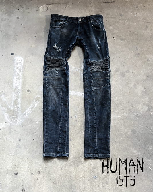 DISTRESSED BIKER DENIM