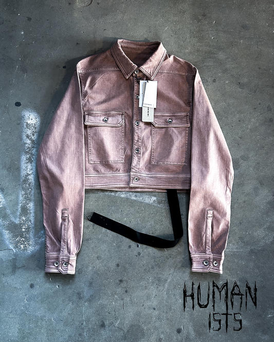 DARK PINK CROPPED DENIM CAPE OVERSHIRT