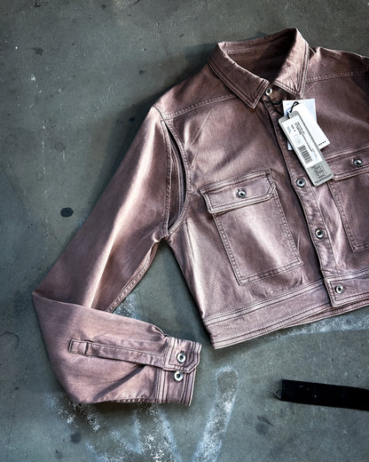 DARK PINK CROPPED DENIM CAPE OVERSHIRT