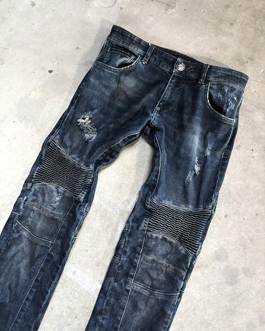 DISTRESSED BIKER DENIM