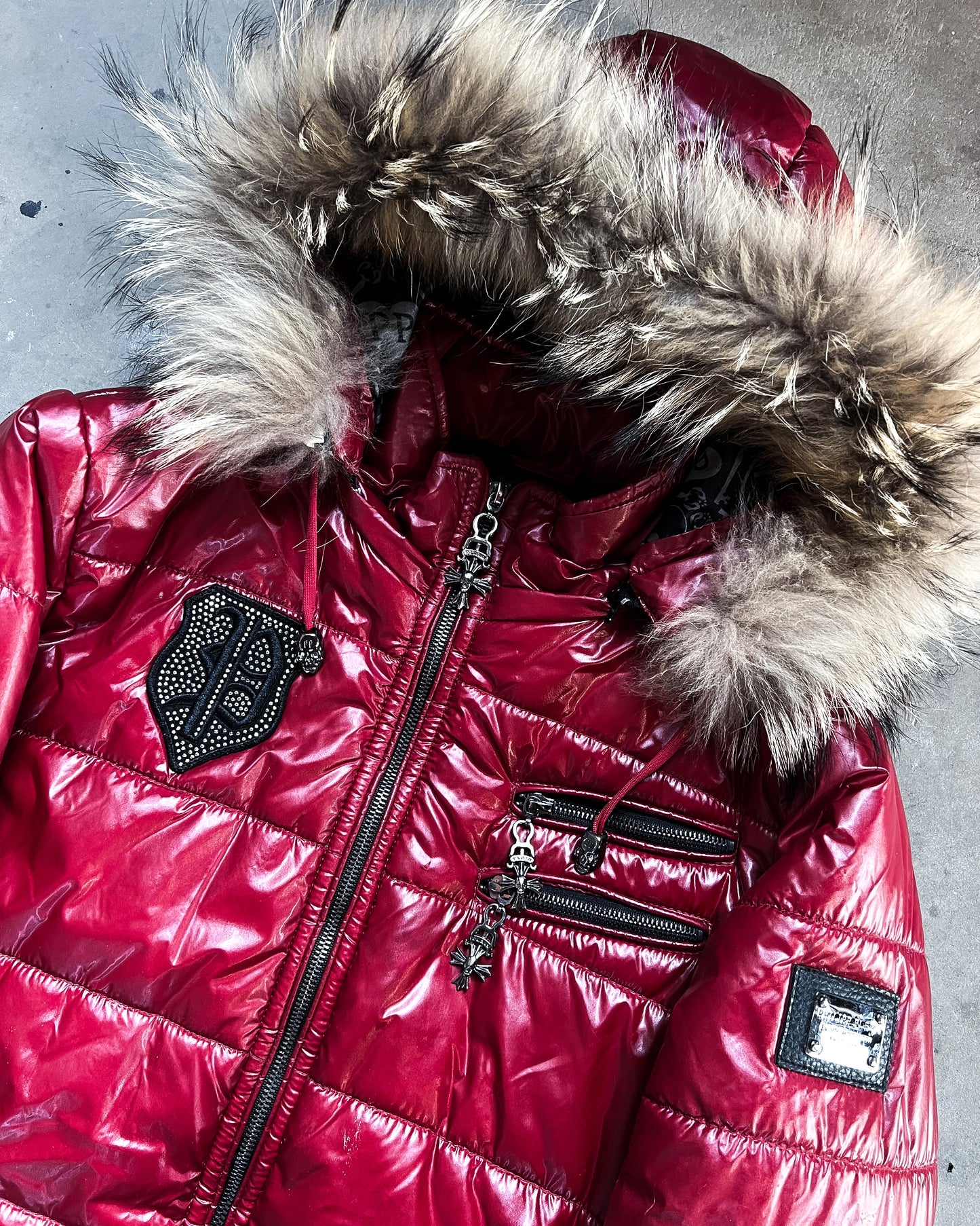 RED WAXED PUFFER JACKET