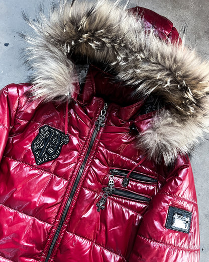 RED WAXED PUFFER JACKET