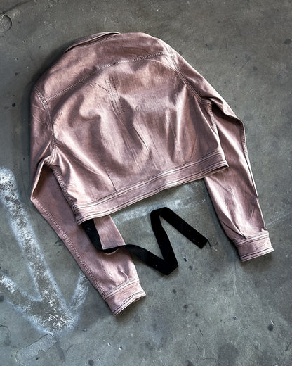 DARK PINK CROPPED DENIM CAPE OVERSHIRT