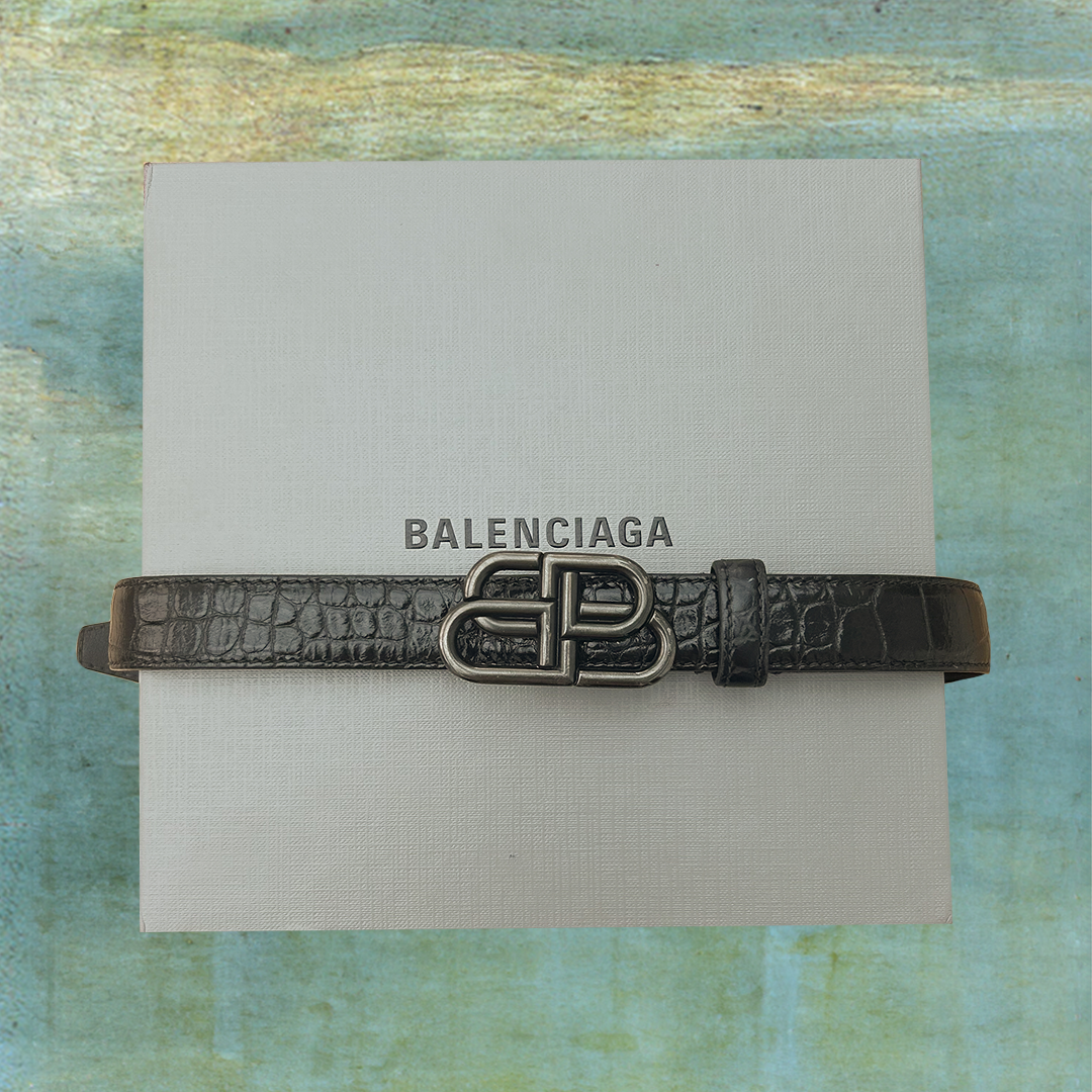 BB LOGO CROC EMBOSSED LEATHER BELT