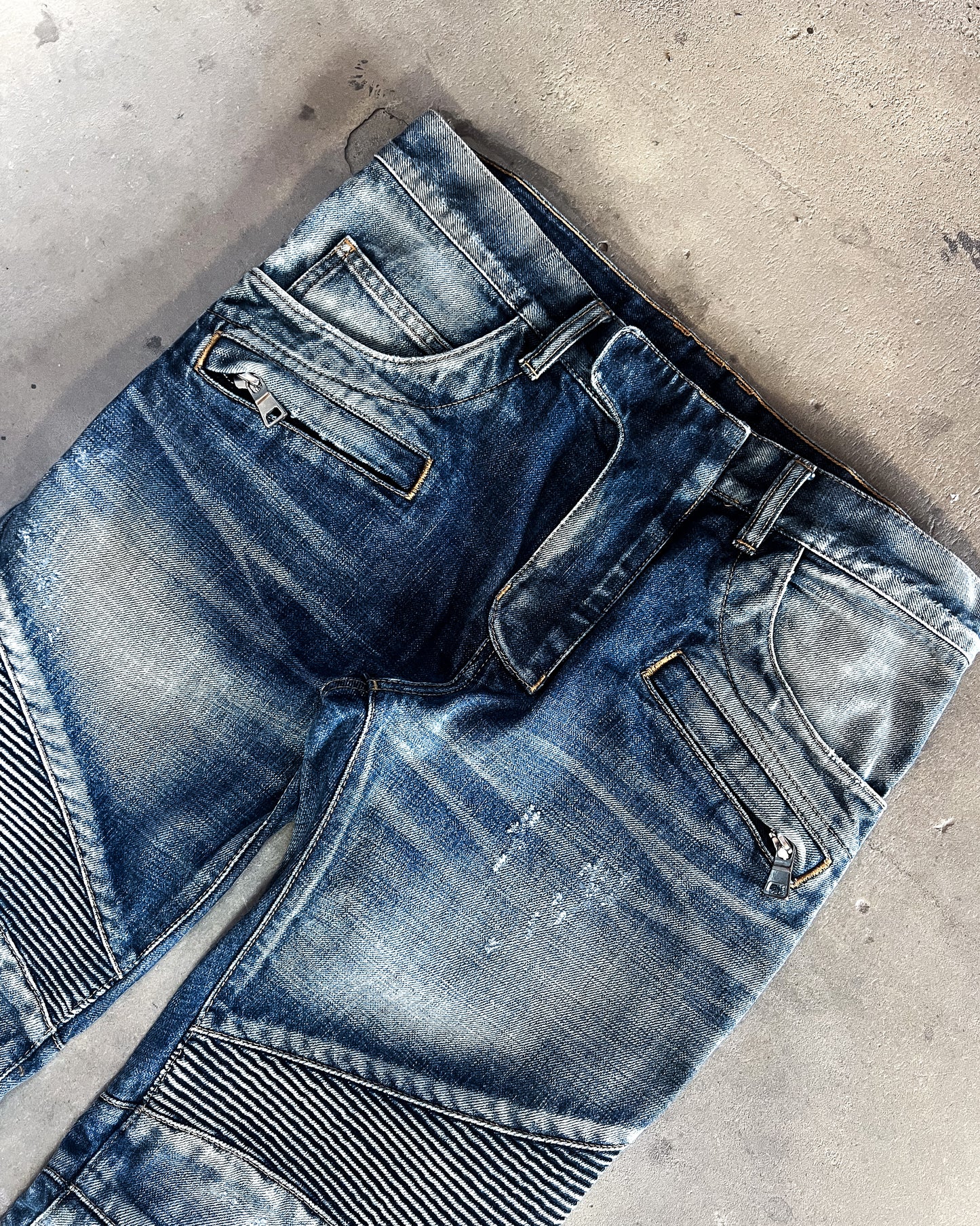 F/W14 DISTRESSED BLUE BIKER DENIM