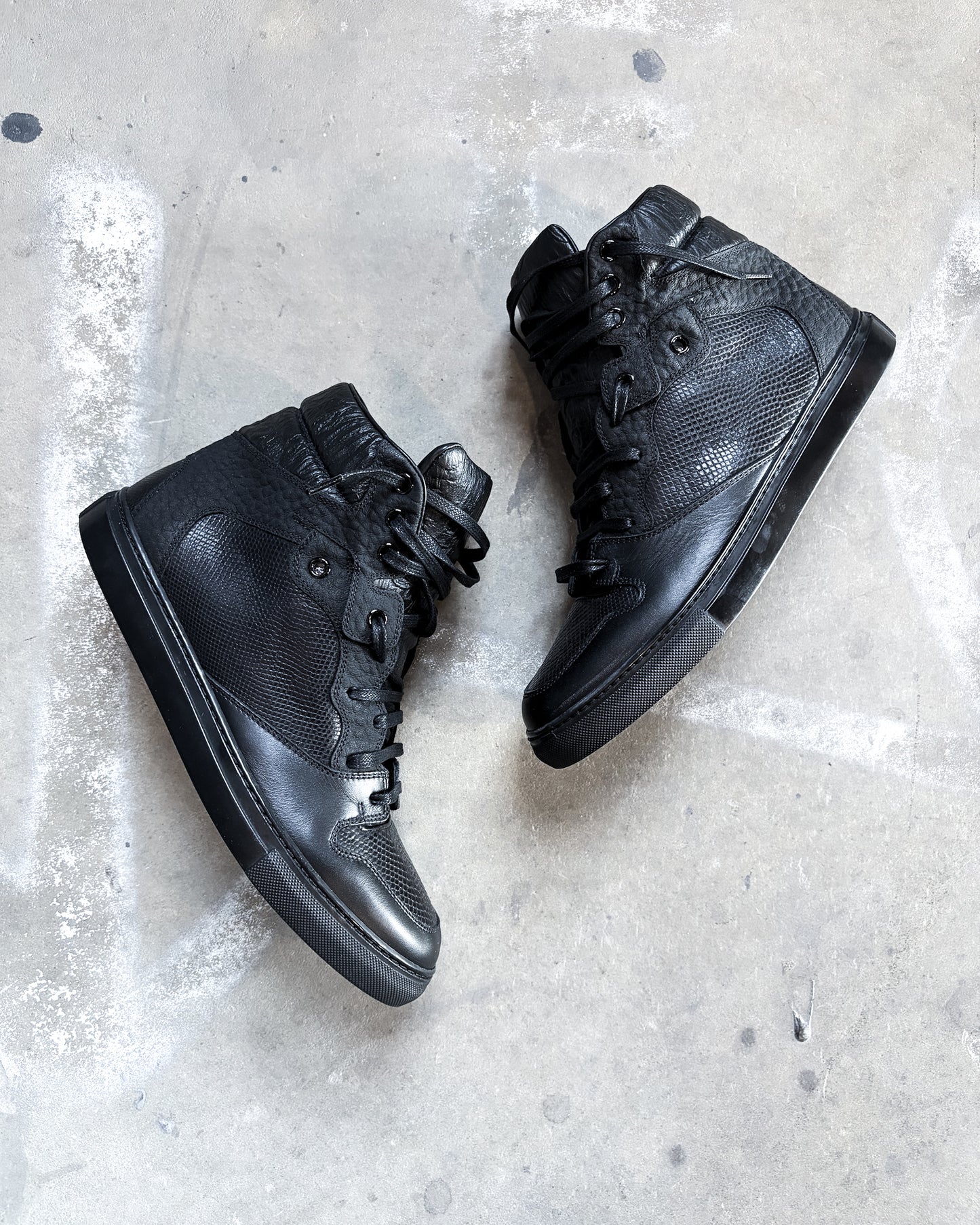 BLACK SNAKESKIN HIGH TOPS