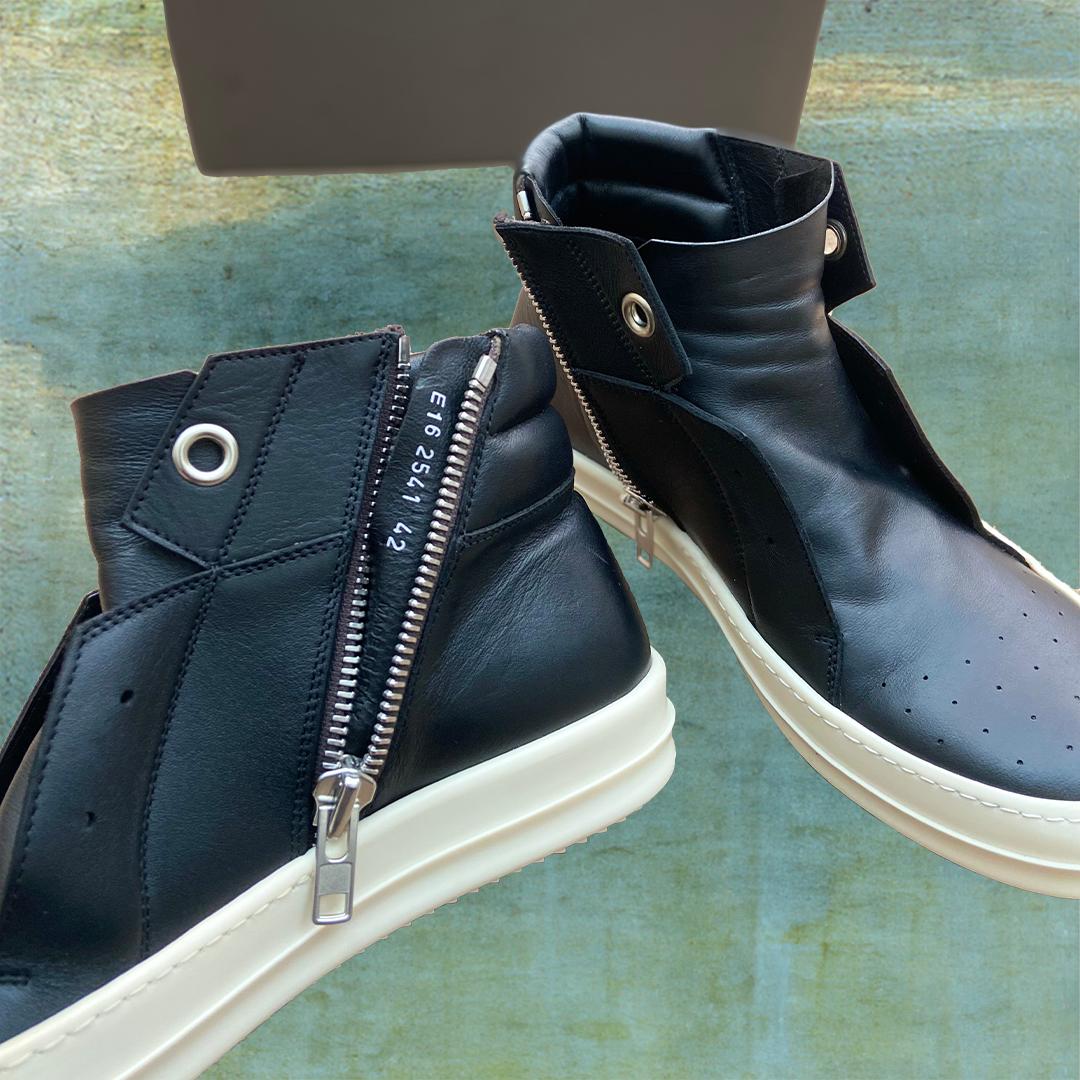 RICK OWENS SS15 FAUN ISLAND DUNK PULL-ON SHOES IN BLACK COW LEATHER