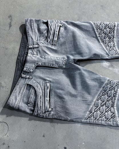 S/S14 GREY GEOMETRIC BIKER DENIM