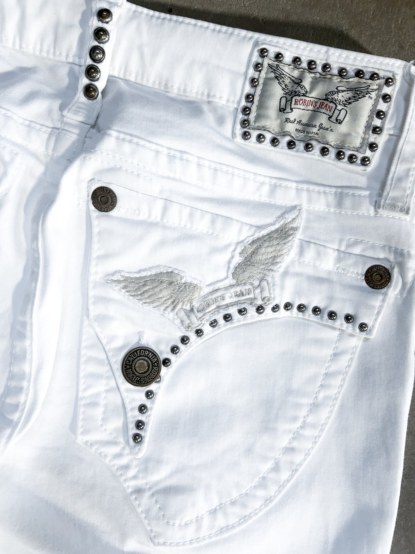 WHITE STUD WINGED DENIM