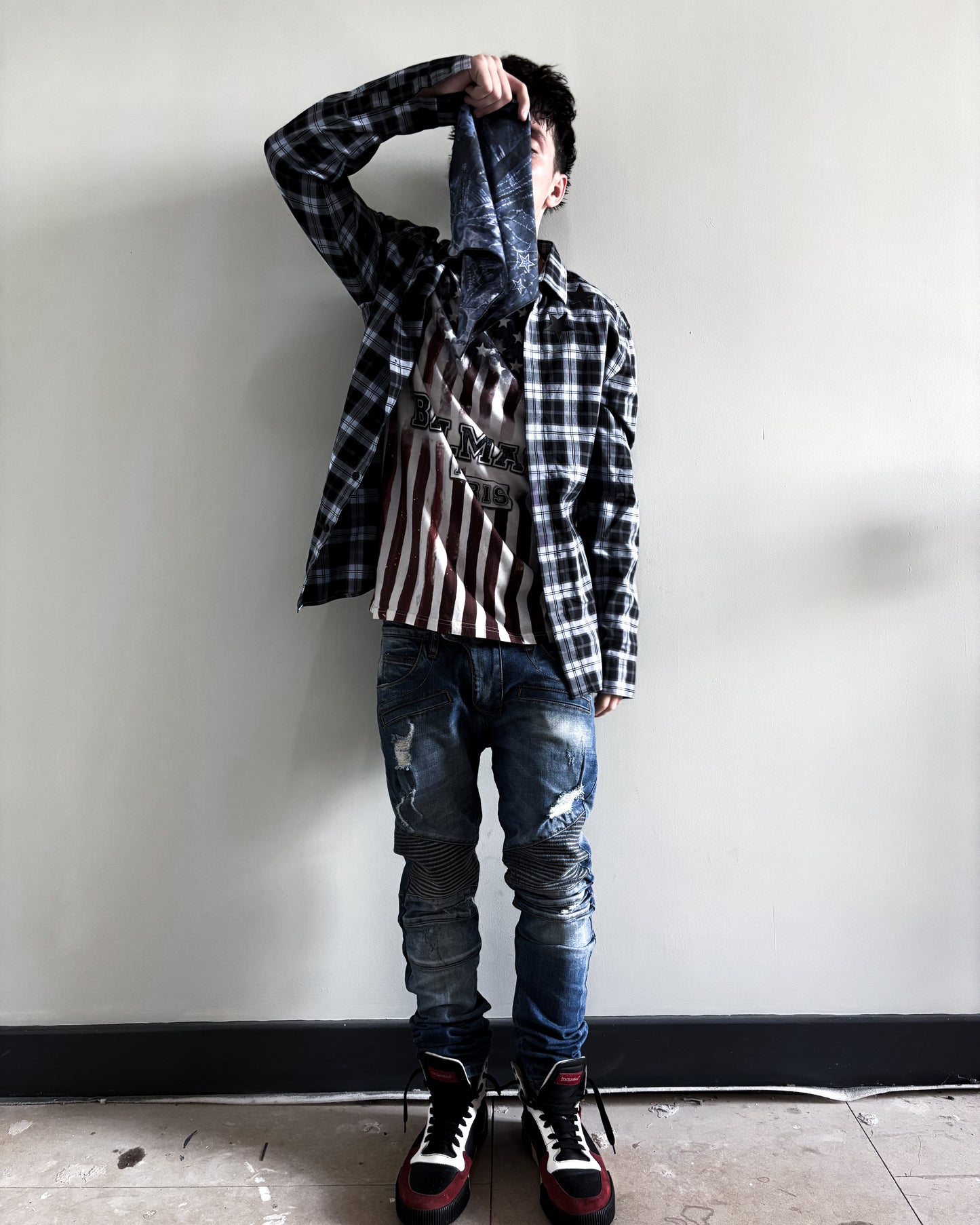 A/W14 BLUE DISTRESSED BIKER DENIM