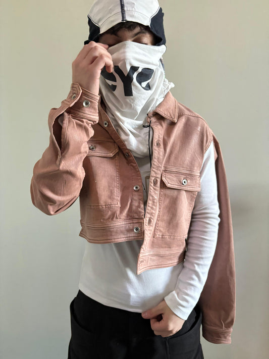 DARK PINK CROPPED DENIM CAPE OVERSHIRT