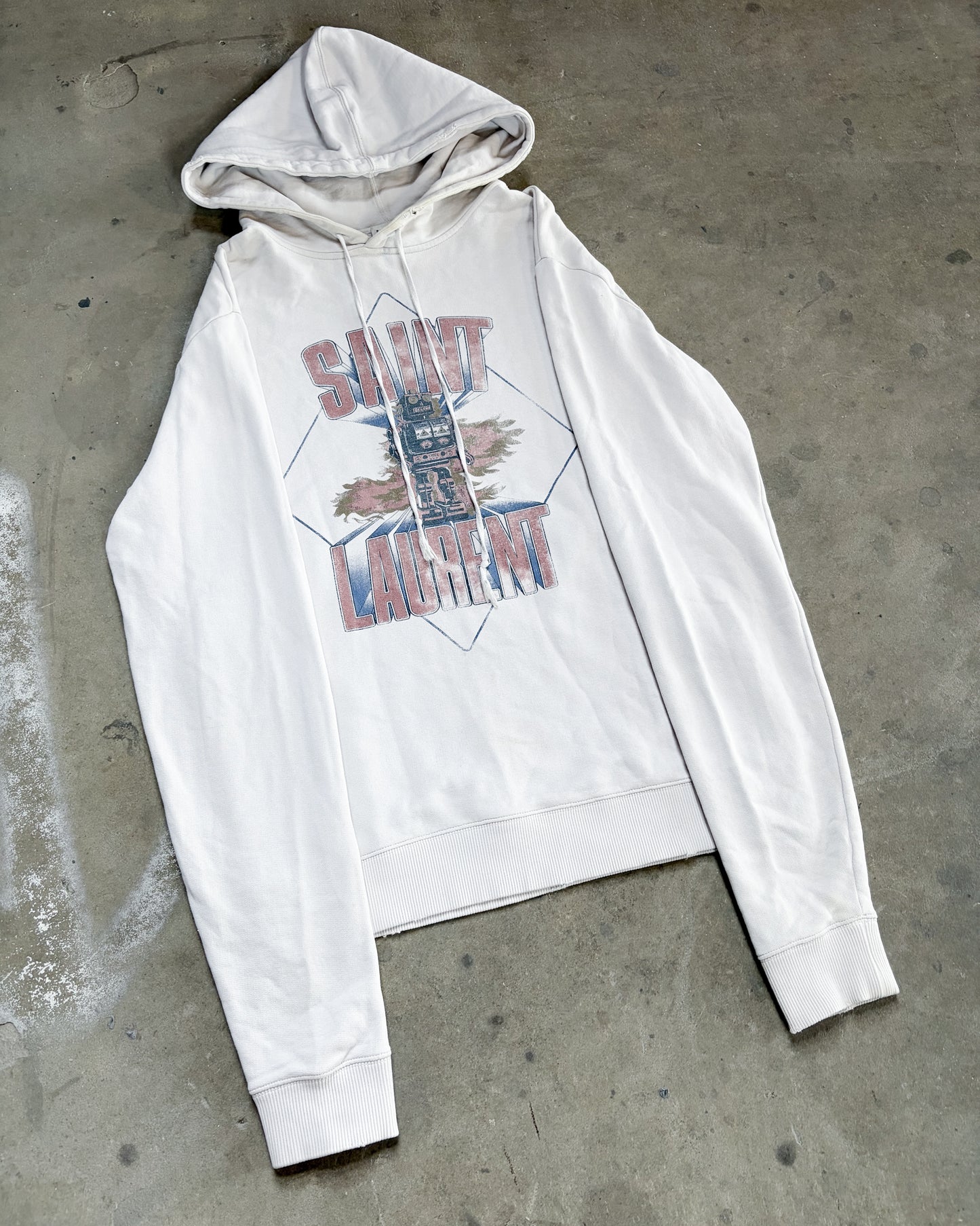 THRASHED WHITE ROBOT HOODIE