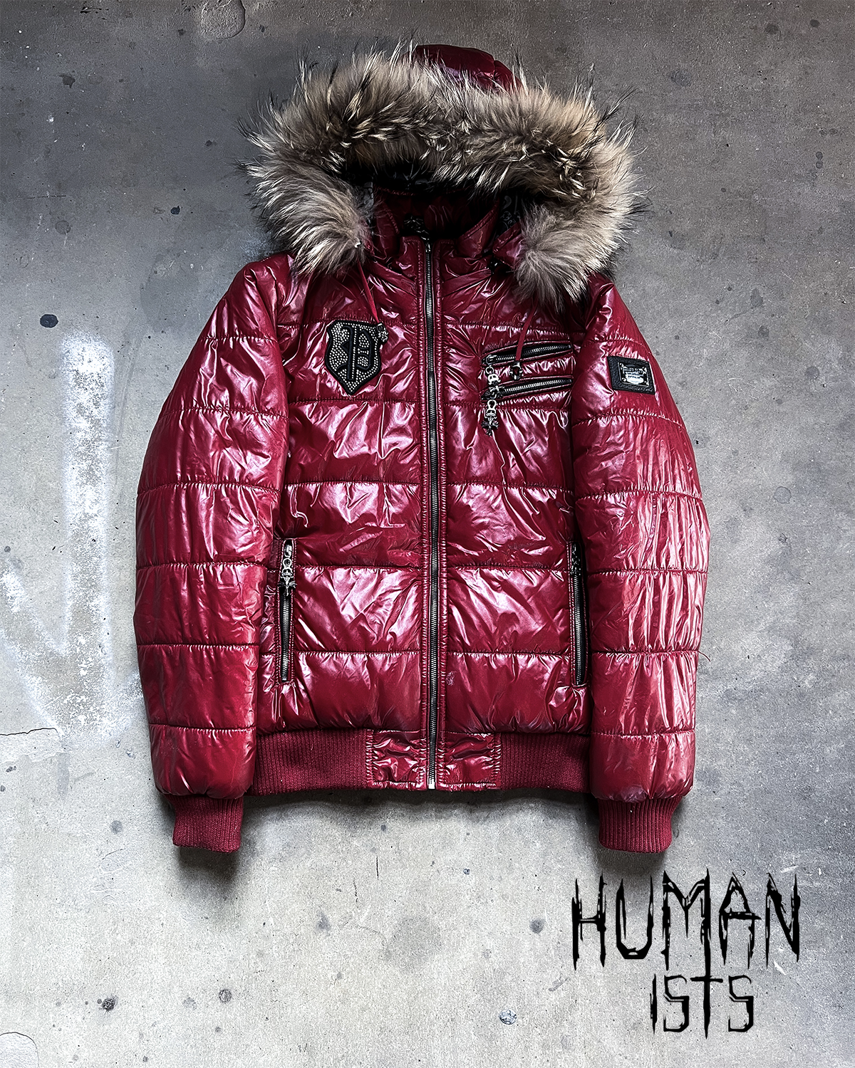 RED WAXED PUFFER JACKET
