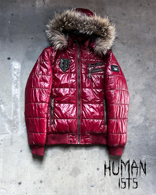 RED WAXED PUFFER JACKET