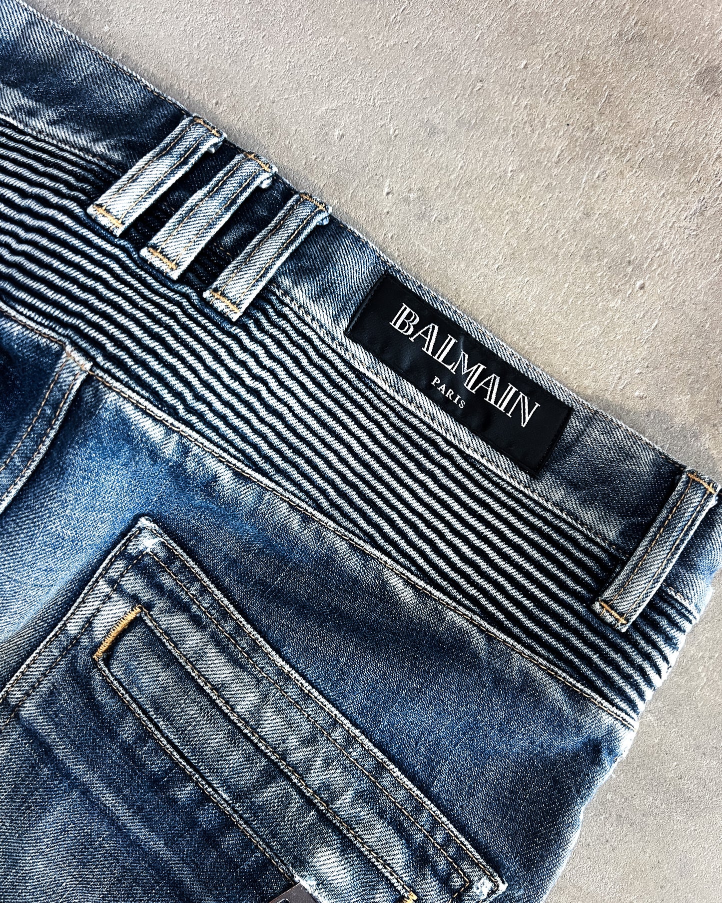 F/W14 DISTRESSED BLUE BIKER DENIM