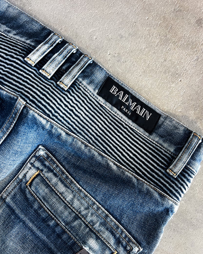 F/W14 DISTRESSED BLUE BIKER DENIM