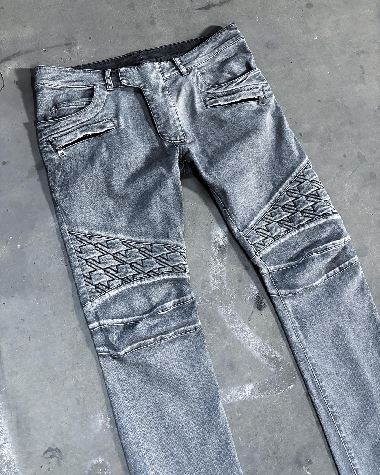 S/S14 GREY GEOMETRIC BIKER DENIM