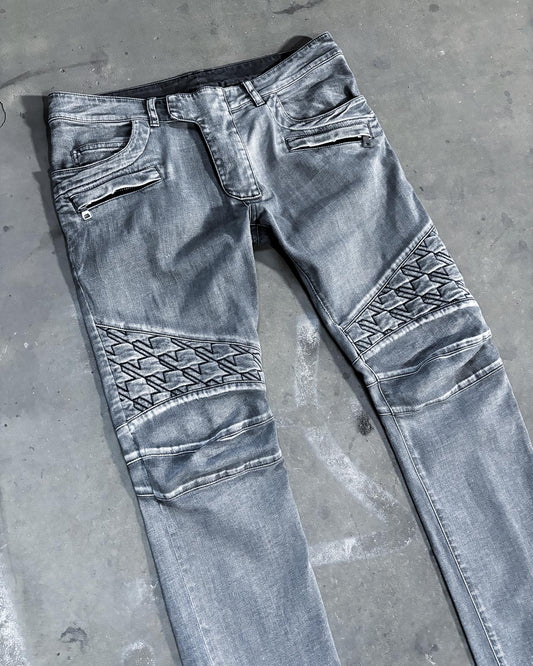 S/S14 GREY GEOMETRIC BIKER DENIM
