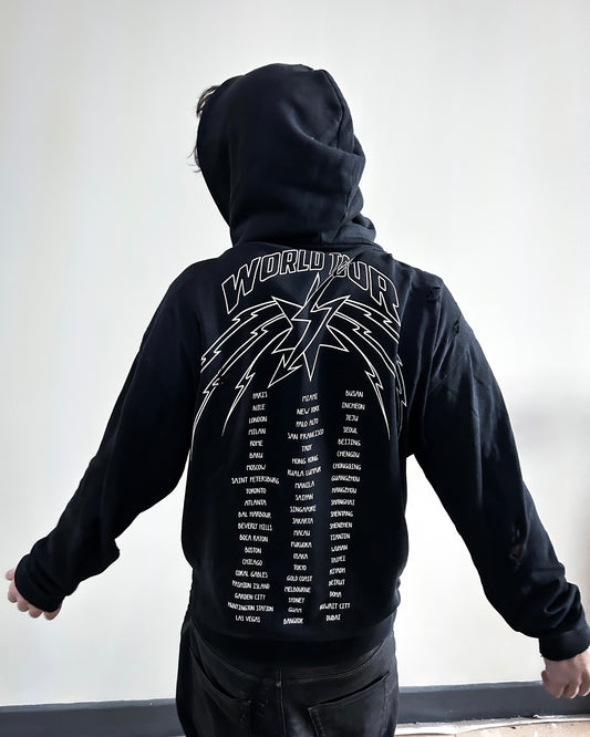 F/W18 DISTRESSED WORLD TOUR HOODIE