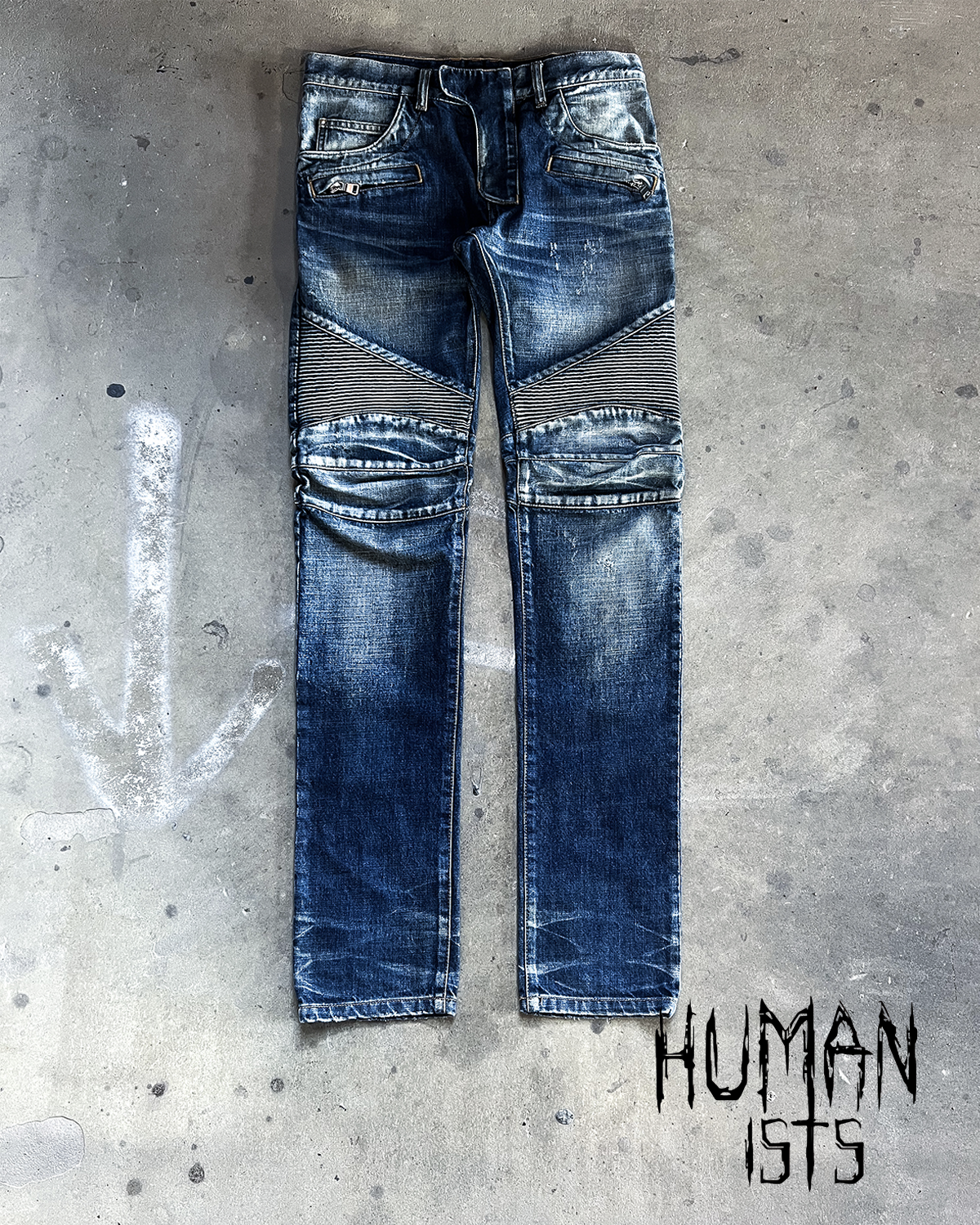 F/W14 DISTRESSED BLUE BIKER DENIM