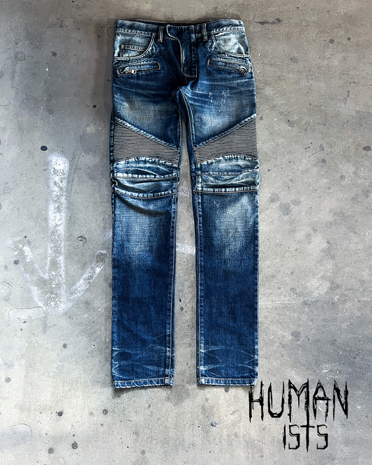 F/W14 DISTRESSED BLUE BIKER DENIM