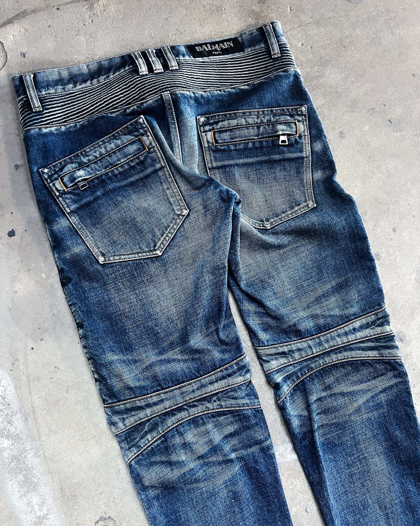 F/W14 DISTRESSED BLUE BIKER DENIM