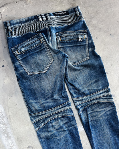 F/W14 DISTRESSED BLUE BIKER DENIM