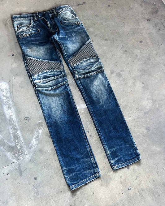 F/W14 DISTRESSED BLUE BIKER DENIM
