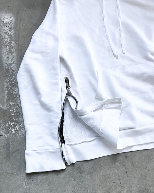 WHITE SIDE ZIP HOODIE
