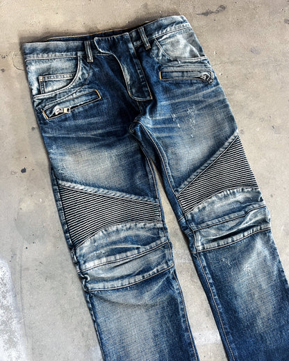 F/W14 DISTRESSED BLUE BIKER DENIM