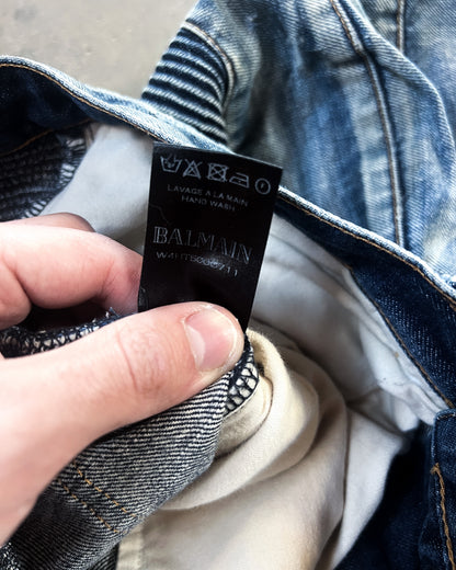 F/W14 DISTRESSED BLUE BIKER DENIM