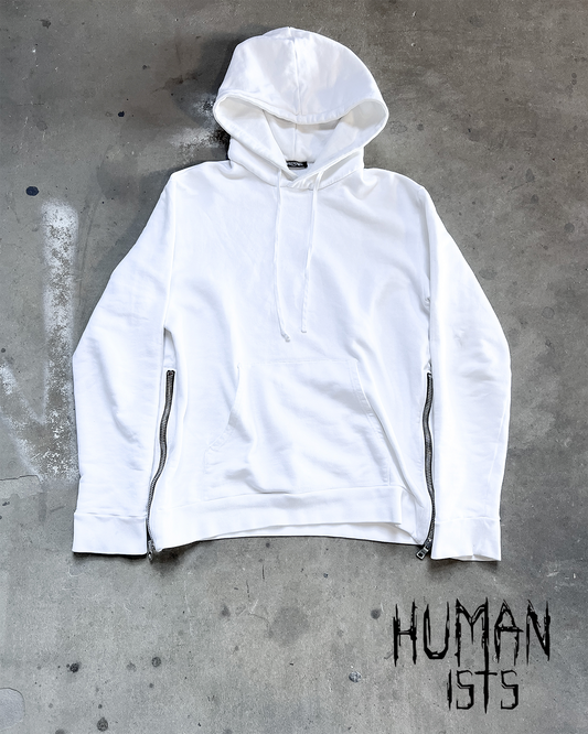 WHITE SIDE ZIP HOODIE