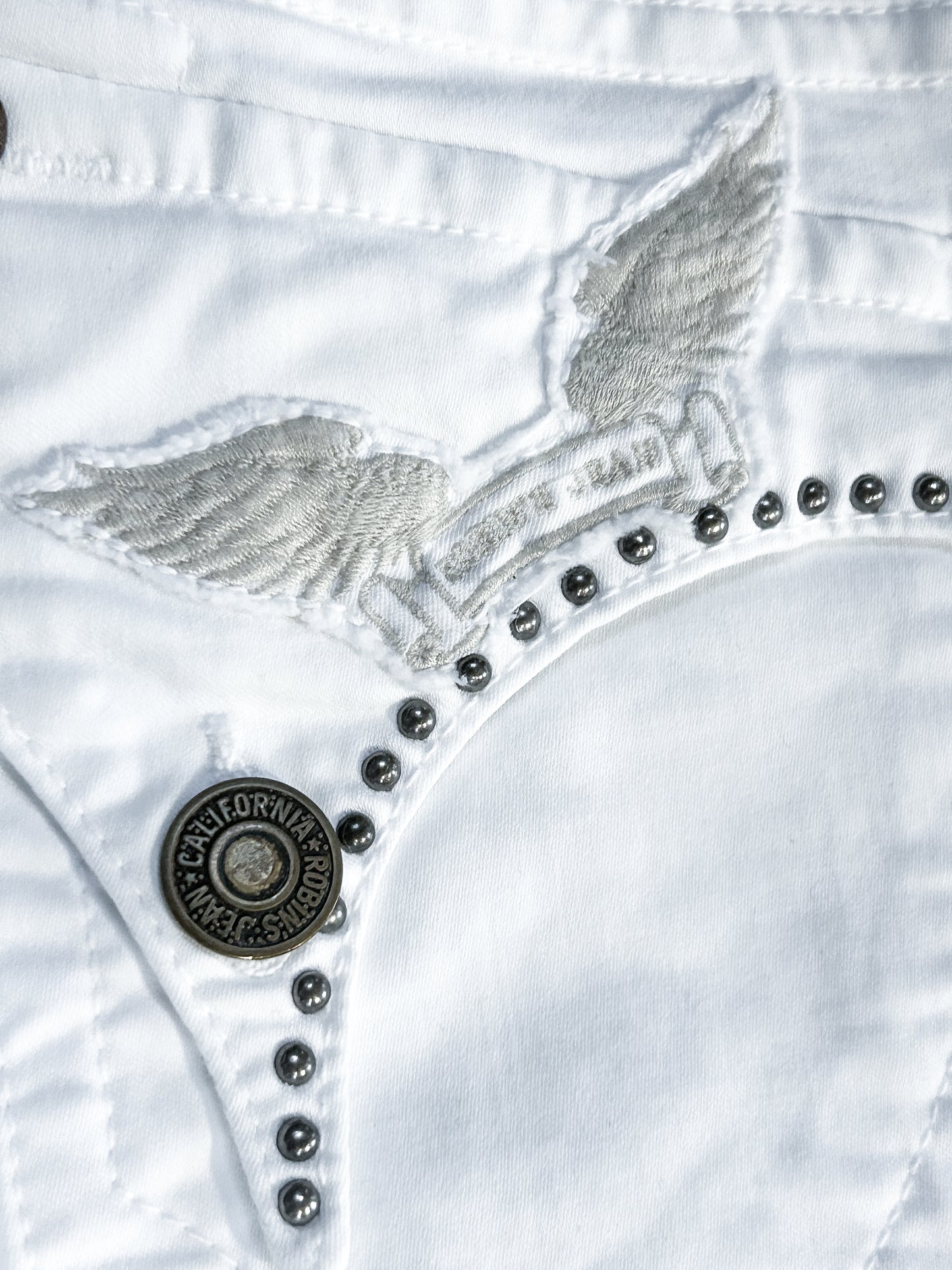 WHITE STUD WINGED DENIM