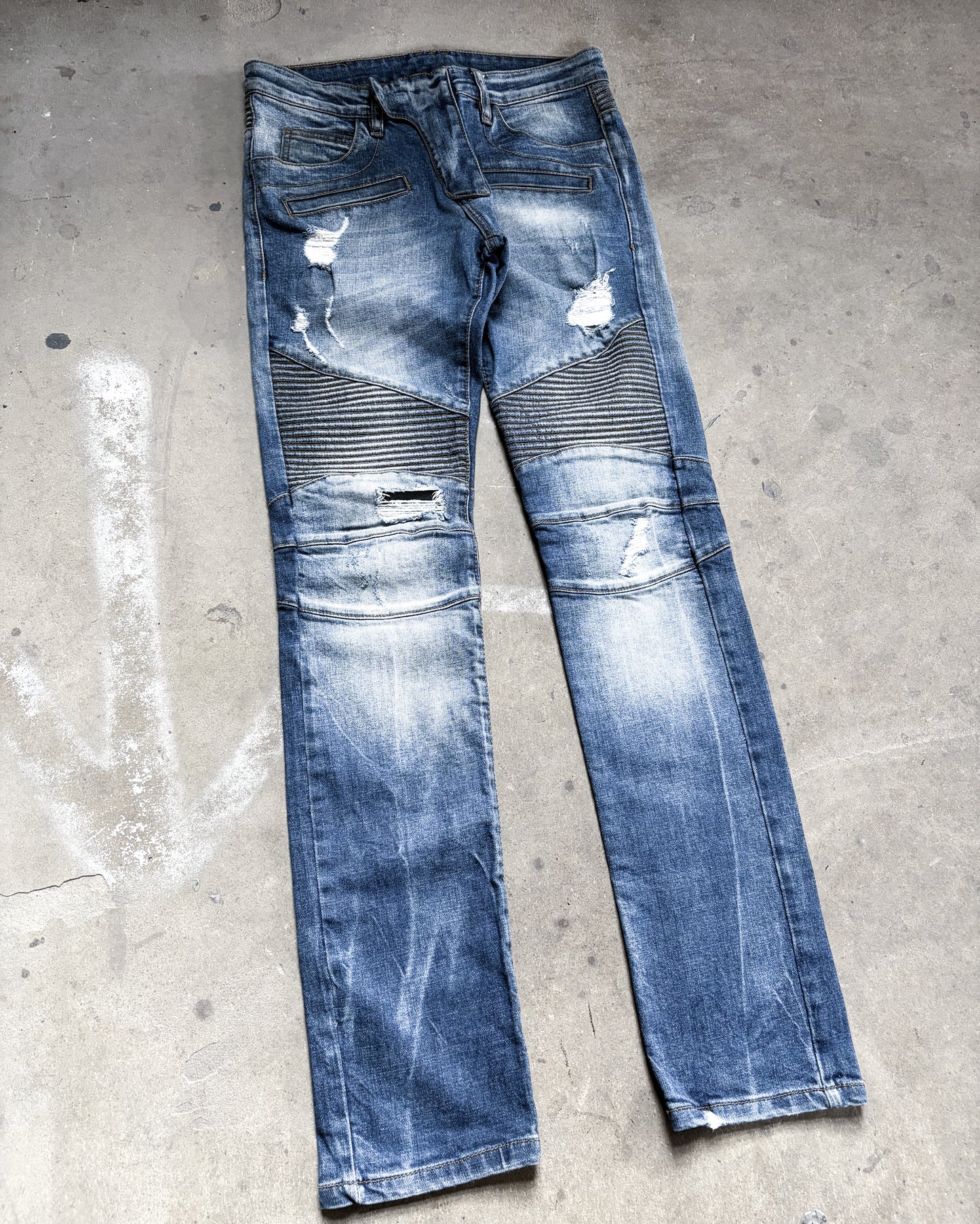 A/W14 BLUE DISTRESSED BIKER DENIM