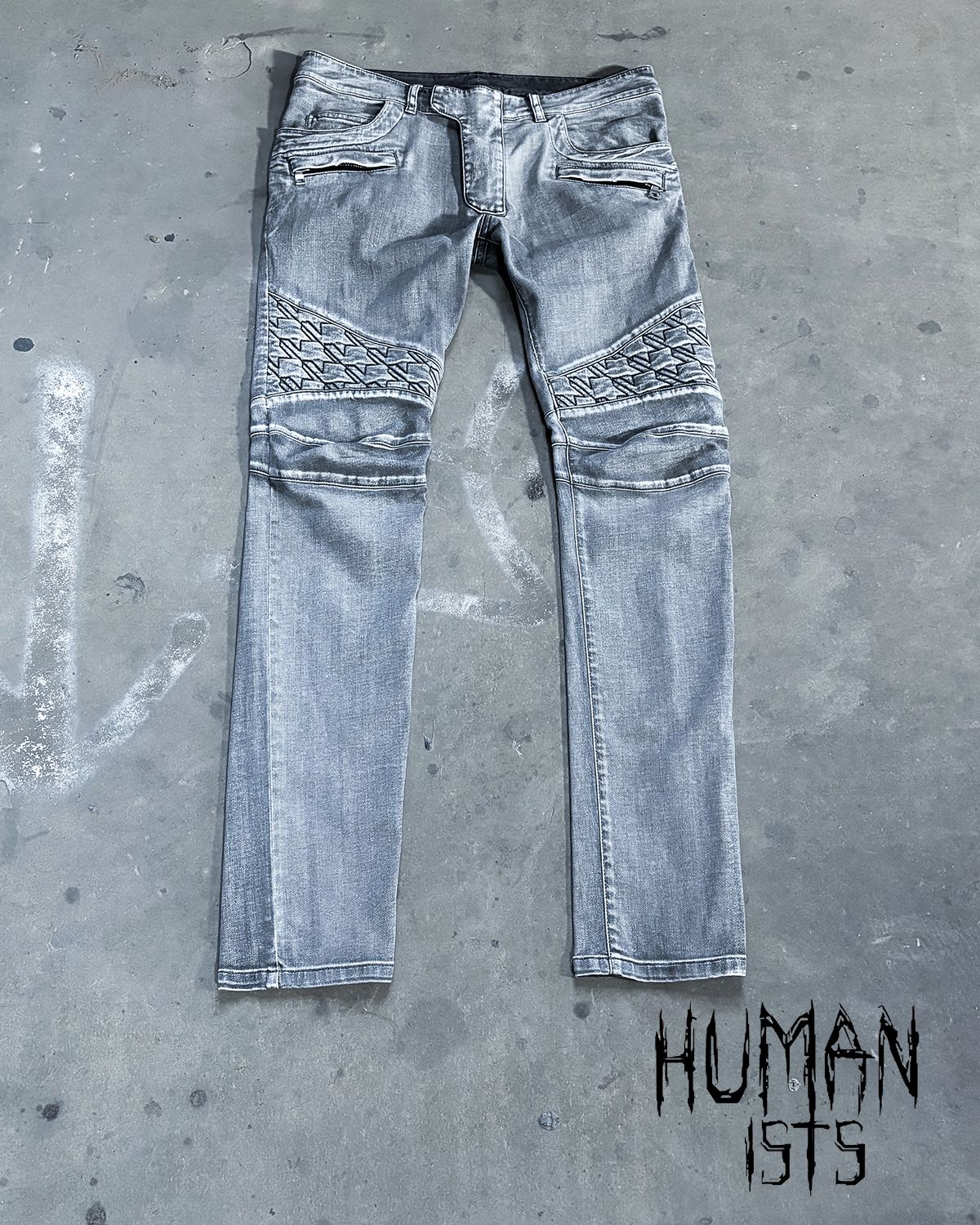 S/S14 GREY GEOMETRIC BIKER DENIM