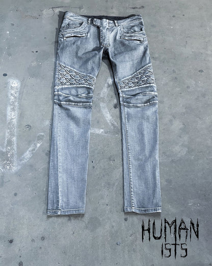S/S14 GREY GEOMETRIC BIKER DENIM