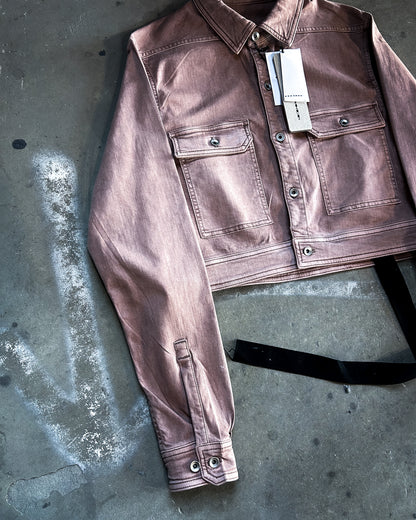 DARK PINK CROPPED DENIM CAPE OVERSHIRT