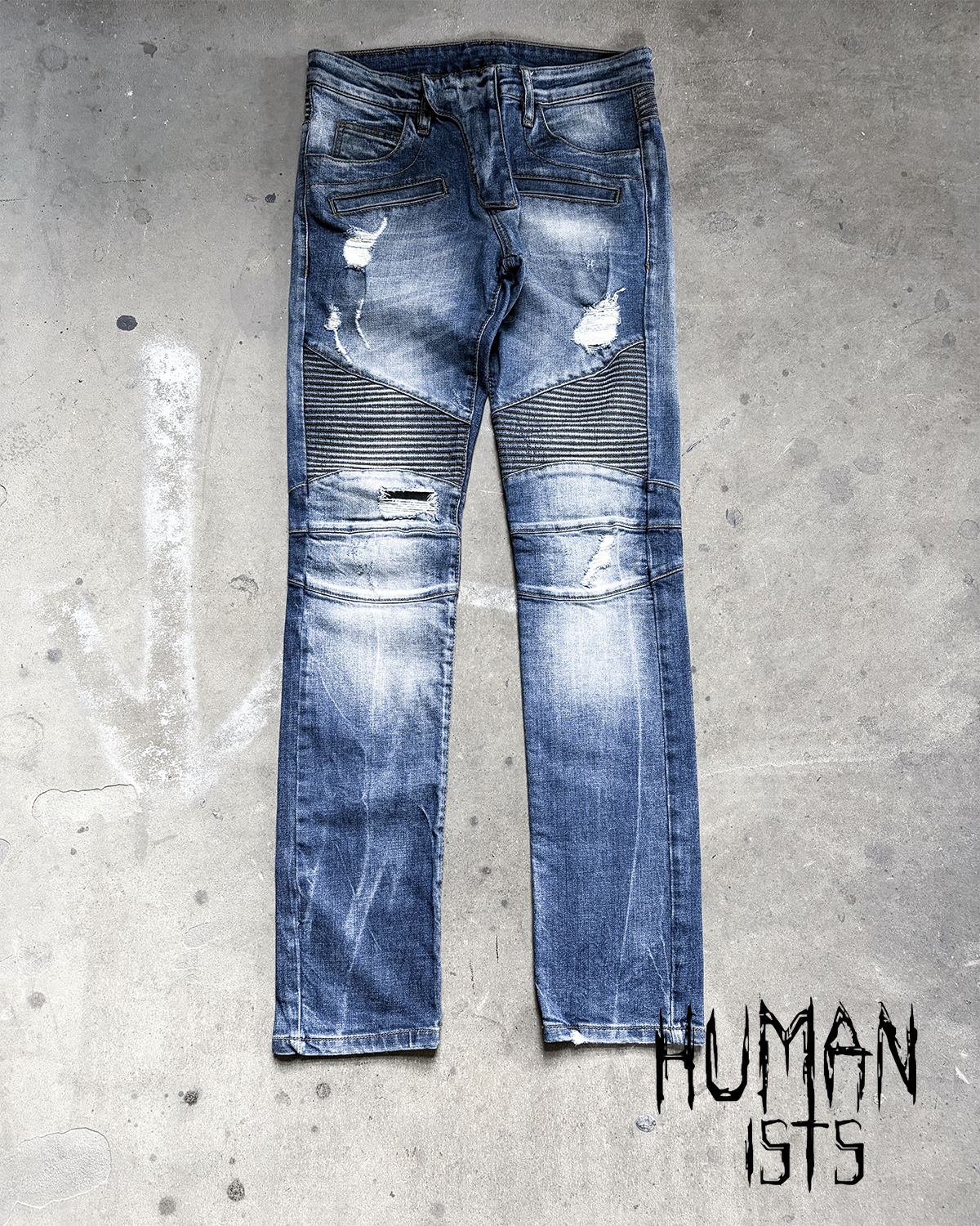 A/W14 BLUE DISTRESSED BIKER DENIM