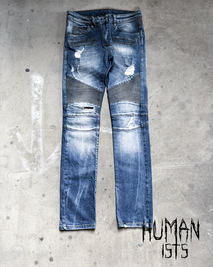 A/W14 BLUE DISTRESSED BIKER DENIM