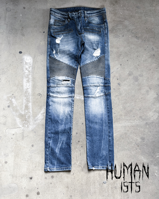 A/W14 BLUE DISTRESSED BIKER DENIM