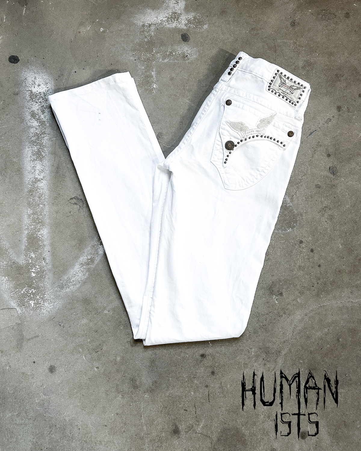 WHITE STUD WINGED DENIM