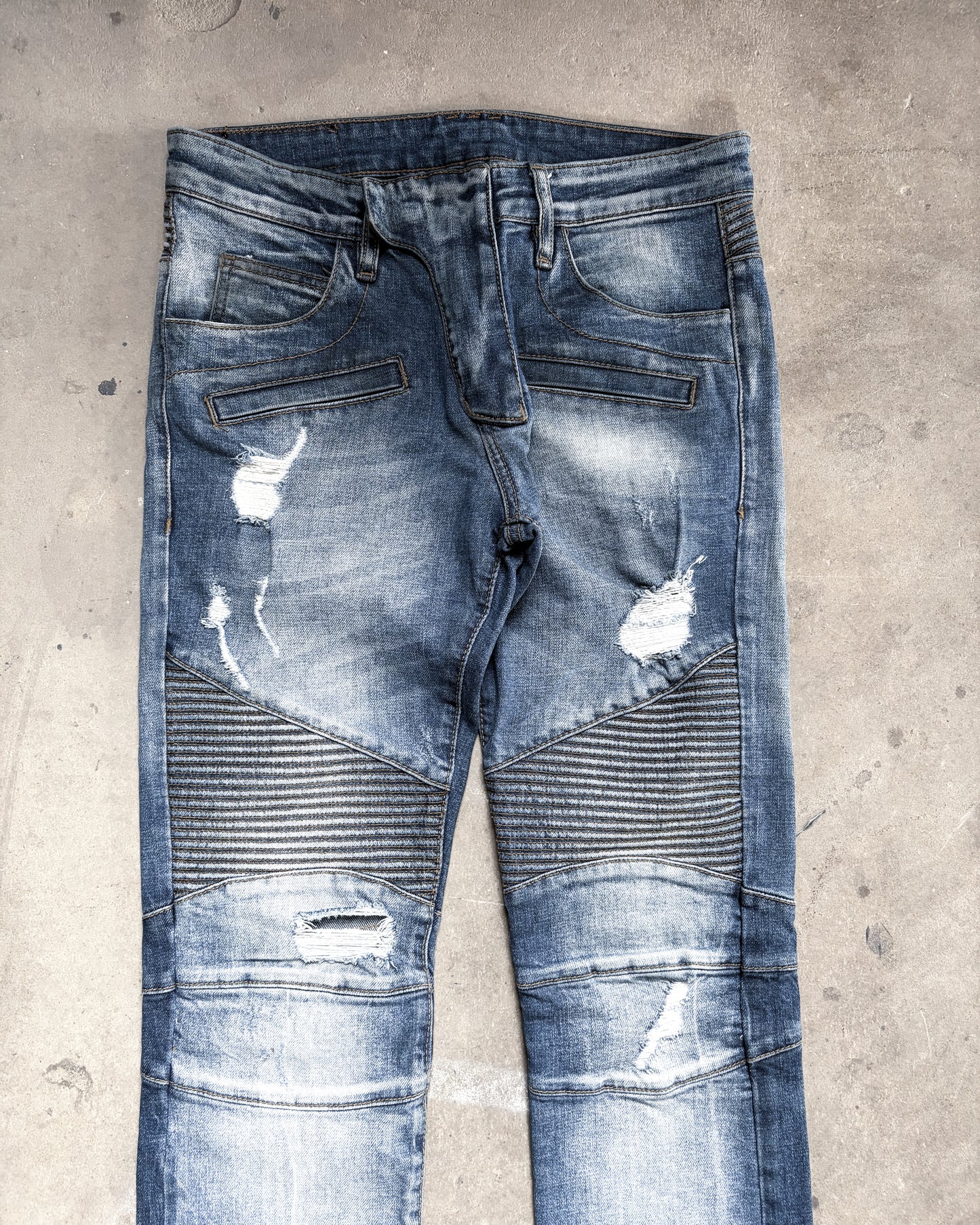 A/W14 BLUE DISTRESSED BIKER DENIM