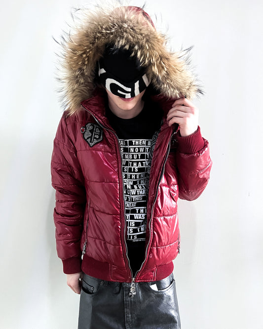 RED WAXED PUFFER JACKET