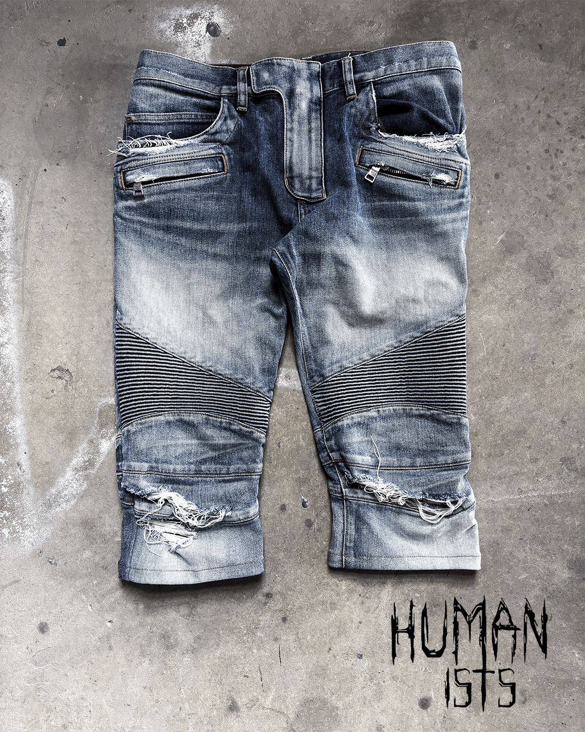 A/W15 DISTRESSED BIKER DENIM SHORTS