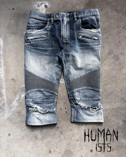 A/W15 DISTRESSED BIKER DENIM SHORTS