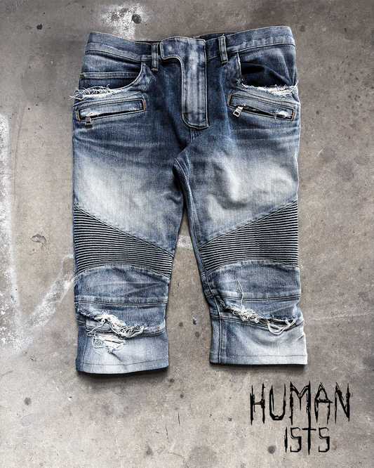 A/W15 DISTRESSED BIKER DENIM SHORTS