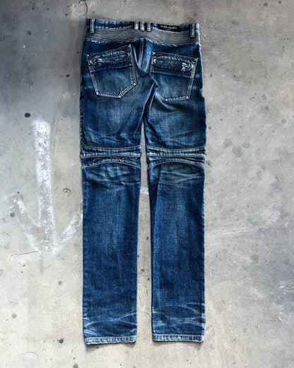 F/W14 DISTRESSED BLUE BIKER DENIM
