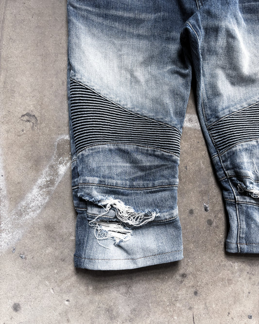 A/W15 DISTRESSED BIKER DENIM SHORTS