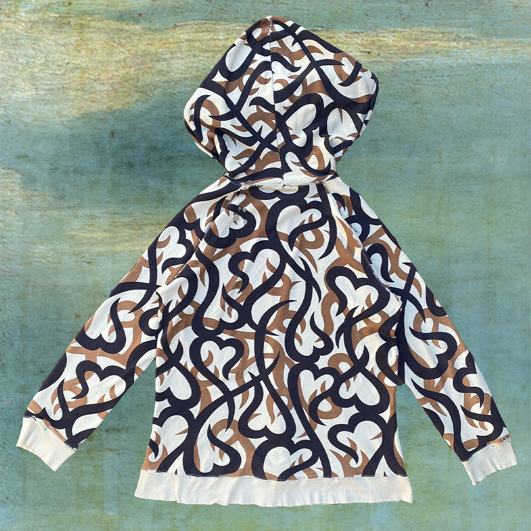 AW04 NUMBER (N)INE TRIBAL HEARTS CAMO ZIP-UP HOODIE