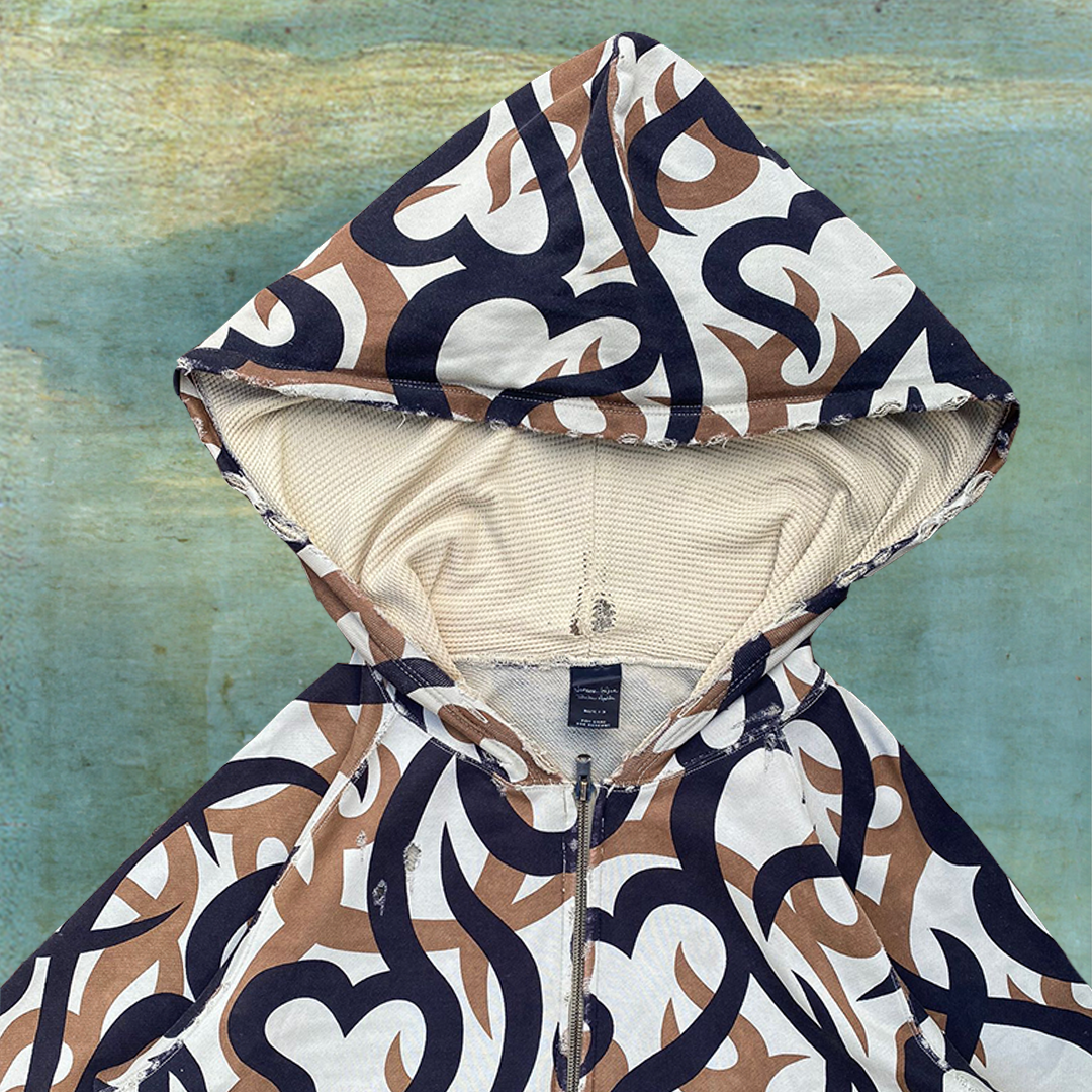 AW04 NUMBER (N)INE TRIBAL HEARTS CAMO ZIP-UP HOODIE